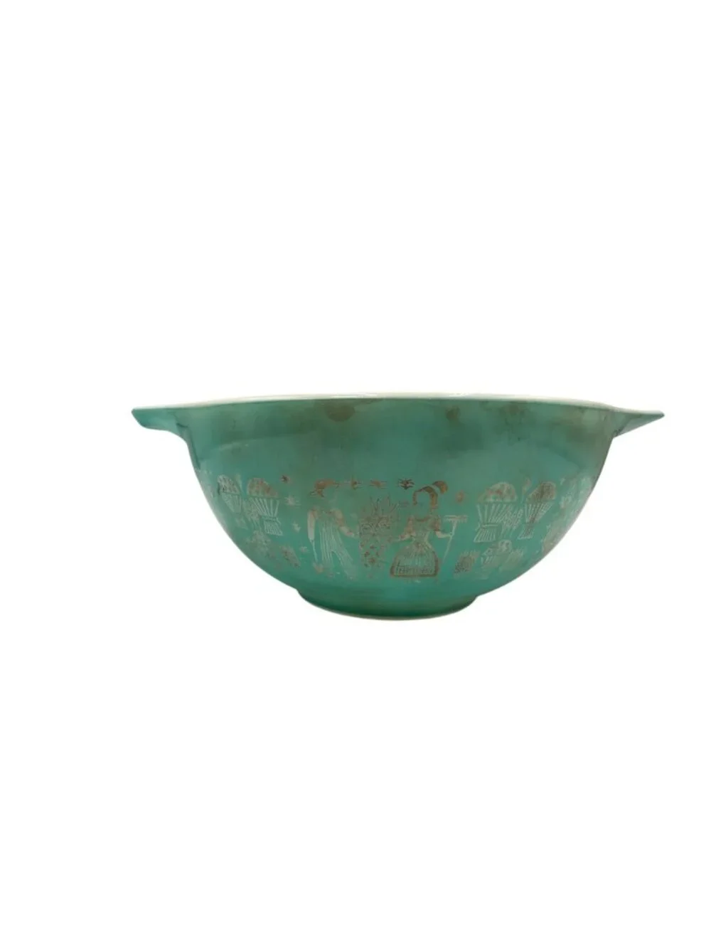 Vintage Pyrex Turquoise Amish Butterprint Mixing Bowl 4Qt Farmhouse Motif Retro